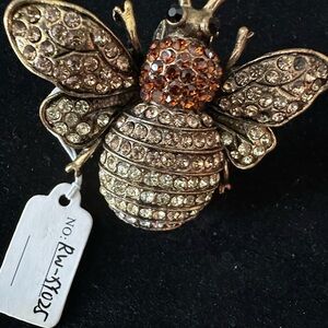 Goldtone BEE Hinged Watch Ring Multicolor CZ Stretch Band Oversized NWT Flawed